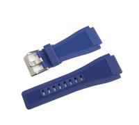 BBPLWEEA YingYou 33 Mm * 24 Mm Schwarzes Blaues Silikonkautschuk-Uhrenarmband Mit Dornschließe, Taucherharzarmband, Kompatibel Mit Der Bell Ross BR01 BR03-Uhr(Blue Silver Buckle)