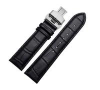 BBPLWEEA YingYou Echtleder-Uhrenarmband For Damen Und Herren, Kompatibel Mit Armani AR1945 1946 AR2500 2502 1981, Rindsleder-Uhrenarmband 14 18 20 22 Mm Armband(Black-silver B,22mm)