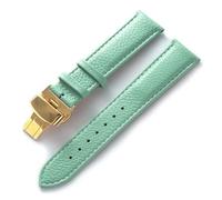BBPLWEEA YingYou Lederarmband Litchi Grain Leder Butterfly-Schnalle 14 16 18 20 22 Mm Armband Schwarz Braun Blau Uhrenzubehör(Light blue gold,14mm)