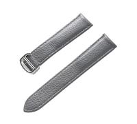 BBPLWEEA YingYou Lederarmband Mit Litschi-Maserung, Weiches Leder For Herren Und Damen, Kompatibel Mit Cartier Tank Solo-Armband, Faltschließe, Uhrenarmband-Zubehör(Grey silver buckle,21mm)