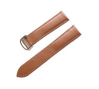 BBPLWEEA YingYou Lederarmband Mit Litschi-Maserung, Weiches Leder For Herren Und Damen, Kompatibel Mit Cartier Tank Solo-Armband, Faltschließe, Uhrenarmband-Zubehör(Brown Gold Buckle,17mm)