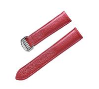 BBPLWEEA YingYou Lederarmband Mit Litschi-Maserung, Weiches Leder For Herren Und Damen, Kompatibel Mit Cartier Tank Solo-Armband, Faltschließe, Uhrenarmband-Zubehör(Red silver buckle,20mm)