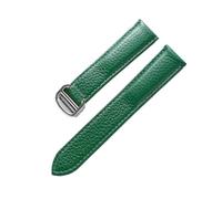 BBPLWEEA YingYou Lederarmband Mit Litschi-Maserung, Weiches Leder For Herren Und Damen, Kompatibel Mit Cartier Tank Solo-Armband, Faltschließe, Uhrenarmband-Zubehör(Green silver buckle,18mm)