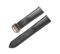 BBPLWEEA YingYou Lederarmband Mit Litschi-Maserung, Weiches Leder For Herren Und Damen, Kompatibel Mit Cartier Tank Solo-Armband, Faltschließe, Uhrenarmband-Zubehör(Black gold buckle,19mm)