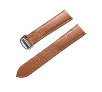 BBPLWEEA YingYou Lederarmband Mit Litschi-Maserung, Weiches Leder For Herren Und Damen, Kompatibel Mit Cartier Tank Solo-Armband, Faltschließe, Uhrenarmband-Zubehör(Brown Silver Buckle,18mm)