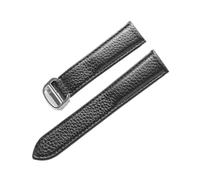 BBPLWEEA YingYou Lederarmband Mit Litschi-Maserung, Weiches Leder For Herren Und Damen, Kompatibel Mit Cartier Tank Solo-Armband, Faltschließe, Uhrenarmband-Zubehör(Black silver buckle,21mm)