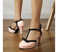 bbruriy Frauen Plattform High Chunky Heels Mary Janes Schuhe Damenmode T-Strap Dress Comfort Pumps mit Schleife,Rosa,43