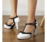 bbruriy Frauen Plattform High Chunky Heels Mary Janes Schuhe Damenmode T-Strap Dress Comfort Pumps mit Schleife,Weiß,44