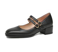 bbruriy Klobige Absätze für Damen, niedrige Blockabsätze, geschlossene Zehen, Mary-Jane-Schuhe, Bequeme Pumps für Kleid, Büro, Kirche, mit doppelten Knöchelriemen,Schwarz,39