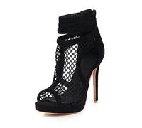 bbruriy Unisex Herren Damen Open Toe Stiletto Booties Reißverschluss High Heels Kurze Stiefel Stiefeletten mit Absatz Sexy Mesh Plateau Pumps Große Größe 34-50,Schwarz,39