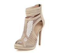 bbruriy Unisex Herren Damen Open Toe Stiletto Booties Reißverschluss High Heels Kurze Stiefel Stiefeletten mit Absatz Sexy Mesh Plateau Pumps Große Größe 34-50,Beige,47