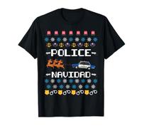 BCC Santa's Christmas Shirts & Weihnachtsgeschenke - Polizei Weihnachten Ugly Christmas Sweater T-Shirt für Unisex-Erwachsene, Schwarz, S, Kurzarm, Klassische Passform, Polyester 100%