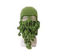 BCOMFY 1 stück Lustige Handgemachte Tentakel Octopus Hut Häkeln Bart Beanie Herren Damen Strick Wind Maske Kappe Ski Halloween Tier Geschenk(Green)