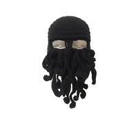 BCOMFY 1 stück Lustige Handgemachte Tentakel Octopus Hut Häkeln Bart Beanie Herren Damen Strick Wind Maske Kappe Ski Halloween Tier Geschenk(Black)