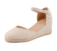 BCTEX COLL Damen Espadrilles Keilsandalen Knöchelriemen Plateau Geschlossene Zehen Elegante Schuhe, Hautfarben, 36 EU
