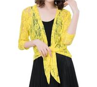 BDCVABDG Bolero Damen,Damen Bolero mit Spitze und 3/4 Ärmeln, Kurze Strickjacken, Abendjacke, Bluse, Vintage, Zum Ausgehen, Überzug für Kleider, Abend, Freizeit, Gelb, XL