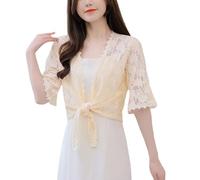 BDCVABDG Bolero Damen,Shrug Cardigans Aus Transparenter Spitze für Damen, Kurzärmlig, Zum Binden Vorne, Leichte Sommer Überzüge, Kurze Oberteile, Bolero, Abendjacke, Bluse für Kleider, Aprikose, XXL