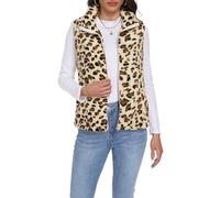 BDTECAOR Teddy Weste Damen Ärmellos Jacke Standkragen Ultraleicht Outdoor Mantel mit Taschen und Reißverschluss Gilets Damenweste Leopard L