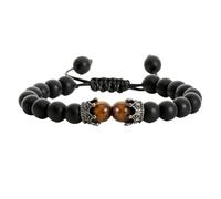 BDXMKS Kristall Armband Schwarzes Lavastein-Kronen-Charm-Tigerauge-Perlen-Armband for Männer und Frauen, geflochtene Armbänder, handgefertigt, verstellbarer Schmuck(Light Yellow Gold Color)