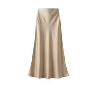 BDXMKS Satin Rock Damen Langer Rock Taillierter Satin Sommerrock Lady Eleganter Seidenschlanker Solider Champagner Schwarz Lässiger A-Linien-Rock for Frauen(Champagne,M)
