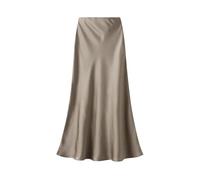 BDXMKS Satin Rock Damen Langer Rock Taillierter Satin Sommerrock Lady Eleganter Seidenschlanker Solider Champagner Schwarz Lässiger A-Linien-Rock for Frauen(Khaki,L)