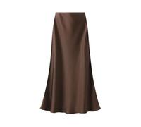 BDXMKS Satin Rock Damen Langer Rock Taillierter Satin Sommerrock Lady Eleganter Seidenschlanker Solider Champagner Schwarz Lässiger A-Linien-Rock for Frauen(Brown,L)