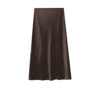 BDXMKS Satin Rock Damen Midirock in Satin-Optik, elastische Taille, A-Linie, lässiger Midirock aus Seidensatin, Frühling, weiblich, schick, Langer Rock(Brown,L)