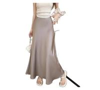 BDXMKS Satin Rock Plus Size Plus Size Sommer Satin Halbrock Damen Midi Länge Schwanz Lange Röcke(Champagne,M)