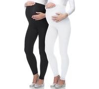 Be Mammy Lange Umstandsleggings aus Viskose Leggings Blickdicht Damen, Maternity Clothing, Ideal für die Schwangerschaft BE-02 2er Pack (Schwarz/Weiß, XL)