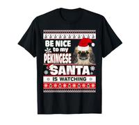 Be Nice to Me I Know Santa Pekingese Dog Christmas T-Shirt