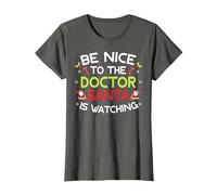 Be Nice to The Doctor Santa is Watching Ugly Sweater Xmas T-Shirt, Damen, Anthrazit, 3XL