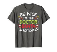 Be Nice to The Doctor Santa is Watching Ugly Sweater Xmas T-Shirt, Herren, Anthrazit, 4XL