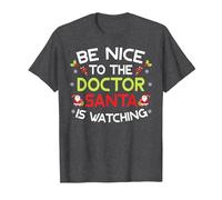 Be Nice to The Doctor Santa is Watching Ugly Sweater Xmas T-Shirt, Herren, Anthrazit Meliert, XXL