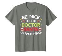 Be Nice to The Doctor Santa is Watching Ugly Sweater Xmas T-Shirt, Kinder, Heidekraut/Armeegrün, 104