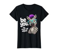 Be You, The World Will Adjust. Quirky Zebra Preisgünstiges Grafik-T-Shirt, Damen, Schwarz, L