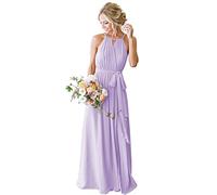 Beach Maid of Honor Gowns Elegant Long Halfter Plissee Flowy Rüschen Abend Party Kleider für Frauen, Flieder, 36