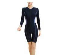 Beachkini Damen Einteiliger Reißverschluss Badeanzug mit Langen Ärmeln für Bademode Bedruckt Farbblock Schwimmanzug Surfen Tauchen Rashguard,40 Schwarz,2XL