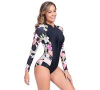 BEACHKINI Damen Surfanzug Langarm Badeanzug mit Reißverschluss,Sportlicher Damen-Badeanzug UPF 50,Schwarz,M