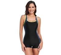 Beachkini Swimwear Women's Boyleg One Piece Swimsuit Sports Swimming Open Back Swimsuit Competitive Bathing Suit,Black Gray,46