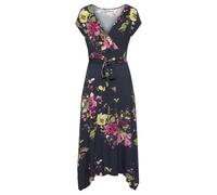 Sommerkleid BEACHTIME, Damen, Gr. 42, N-Gr, blau (marine, bedruckt), Jersey, Obermaterial: 95% Viskose, 5% Elasthan, bedruckt, figurbetont kniebedeckend, V-Ausschnitt, Kleider Sommerkleid, mit Zipfels