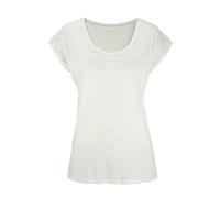 Kurzarmshirt BEACHTIME "mit leicht transparenten Streifen", Damen, Gr. 32/34, beige (creme), Obermaterial: 50% Baumwolle, 50% Viskose, gestreift, Basic, bequem normal, tiefer Rundhals, Shirts, aus wei