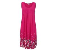 Strandkleid BEACHTIME BY LASCANA "mit Blumenprint am Saum, lockeres Hängerchenkleid mit Zierfalten", Damen, Gr. 36, N-Gr, pink (beere), Jersey, Obermaterial: 100% Viskose, bedruckt, figurumspielend kn