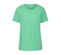 T-Shirt BEACHTIME BY LASCANA "mit modischem Schlitz am Saum", Damen, Gr. 32/34, grün, Single Jersey, Obermaterial: 100% Baumwolle, unifarben, Basic, figurumspielend, Rundhals, Shirts T-Shirt, aus Baum