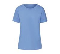 T-Shirt BEACHTIME BY LASCANA "mit modischem Schlitz am Saum", Damen, Gr. 36/38, blau (hellblau), Single Jersey, Obermaterial: 100% Baumwolle, unifarben, Basic, figurumspielend, Rundhals, Shirts T-Shir