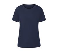 T-Shirt BEACHTIME BY LASCANA "mit modischem Schlitz am Saum", Damen, Gr. 36/38, blau (navy), Single Jersey, Obermaterial: 100% Baumwolle, unifarben, Basic, figurumspielend, Rundhals, Shirts T-Shirt, a
