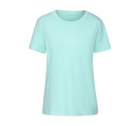 T-Shirt BEACHTIME BY LASCANA "mit modischem Schlitz am Saum", Damen, Gr. 32/34, blau (türkis), Single Jersey, Obermaterial: 100% Baumwolle, unifarben, Basic, figurumspielend, Rundhals, Shirts T-Shirt,