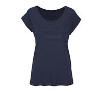 Kurzarmshirt BEACHTIME "mit leicht transparenten Streifen", Damen, Gr. 32/34, blau (navy), Obermaterial: 50% Baumwolle, 50% Viskose, gestreift, Basic, bequem normal, tiefer Rundhals, Shirts, aus weich