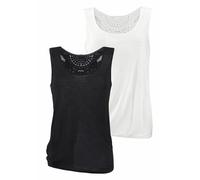 Trägertop BEACHTIME "mit Spitzeneinsatz am Rücken", Damen, Gr. 40/42, schwarz (schwarz, creme), Slub, Obermaterial: 100% Viskose. Spitze: 80% Baumwolle, 20% Polyamid, unifarben, modisch, Rundhals, ohn