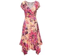 Sommerkleid BEACHTIME, Damen, Gr. 44, N-Gr, pink (pink bedruckt), Jersey, Obermaterial: 95% Viskose, 5% Elasthan, bedruckt, figurbetont ca. Mitte Wade, V-Ausschnitt, Kleider Sommerkleid, mit Zipfelsau
