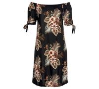 Strandkleid BEACHTIME, Damen, Gr. 38, N-Gr, schwarz (schwarz, bedruckt), Jersey, Obermaterial: 100% Viskose, bedruckt, figurumspielend kniefrei, Carmenausschnitt, mit Bindeband, Kleider Strandkleid, m